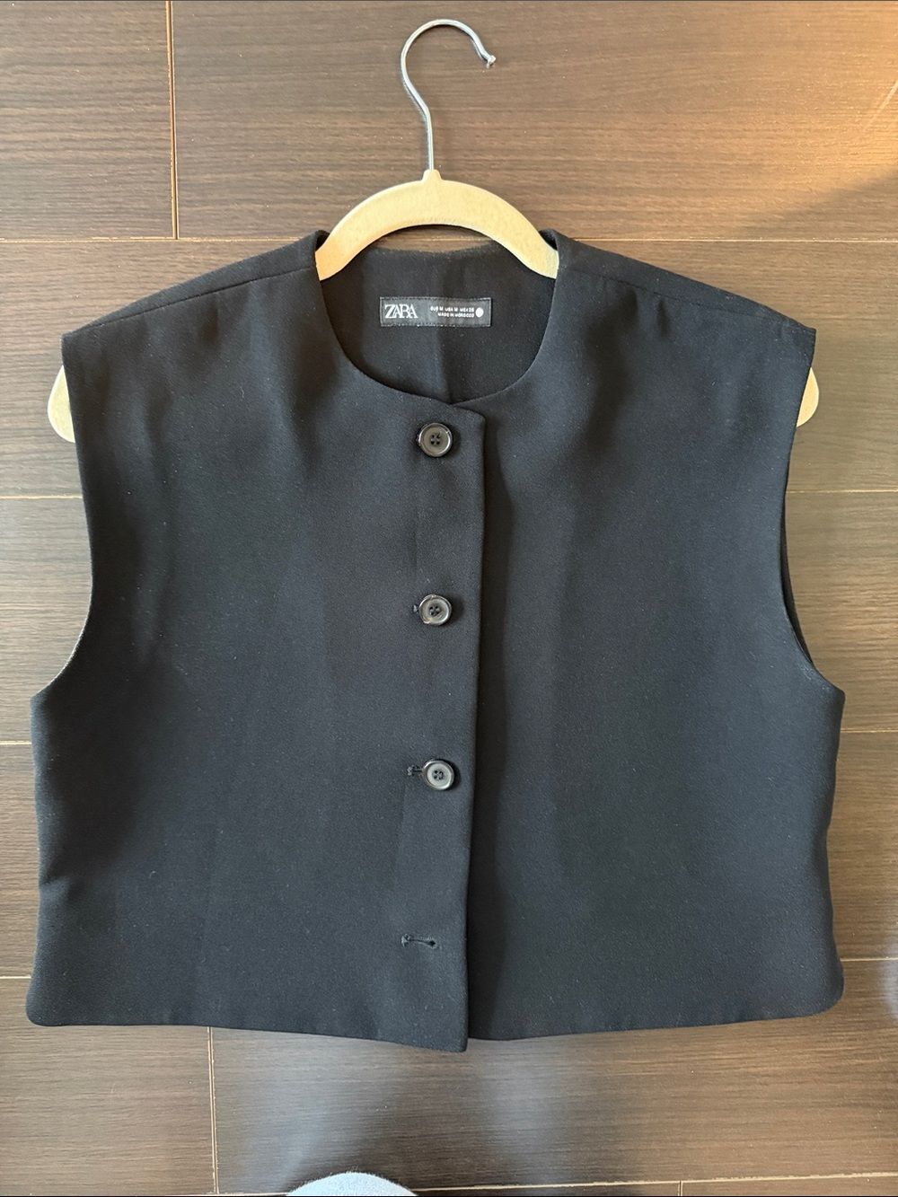 ZARA Black Button-Front Vest, Medium
